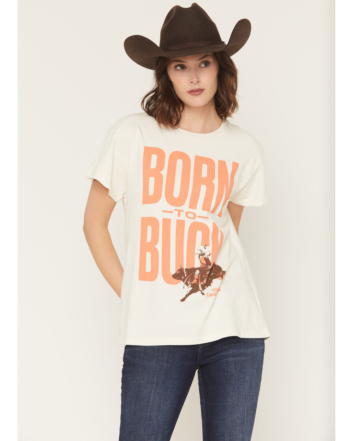 Image #1 - Girl Dangerous Women's Born To Buck Short Sleeve Graphic Tee, Tan, hi-res