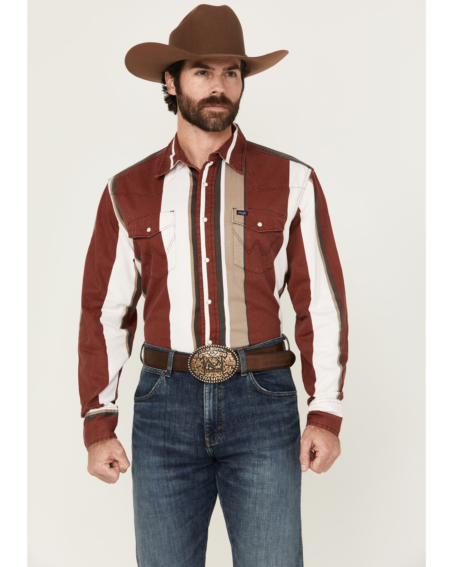 Wrangler Men s Vintage Brushpopper Striped Print Long Sleeve Snap Western Shirt Sheplers