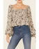 By Together Women's Floral Print Smocked Long Sleeve Crop Top , Taupe, hi-res