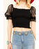 Image #4 - Jealous Tomato Women's Smocked Top, Black, hi-res