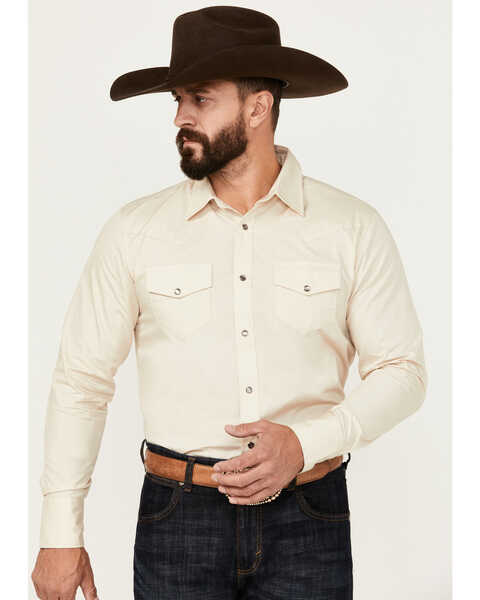 Gibson Trading Co Men's Axe Basic Long Sleeve Snap Western Shirt, Taupe, hi-res
