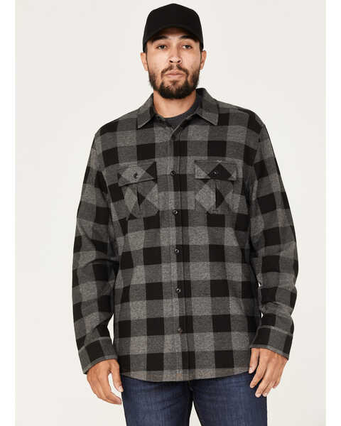 Image #1 - Brothers and Sons Men's Large Jacquard Plaid Print Button Down Western Shirt , Charcoal, hi-res