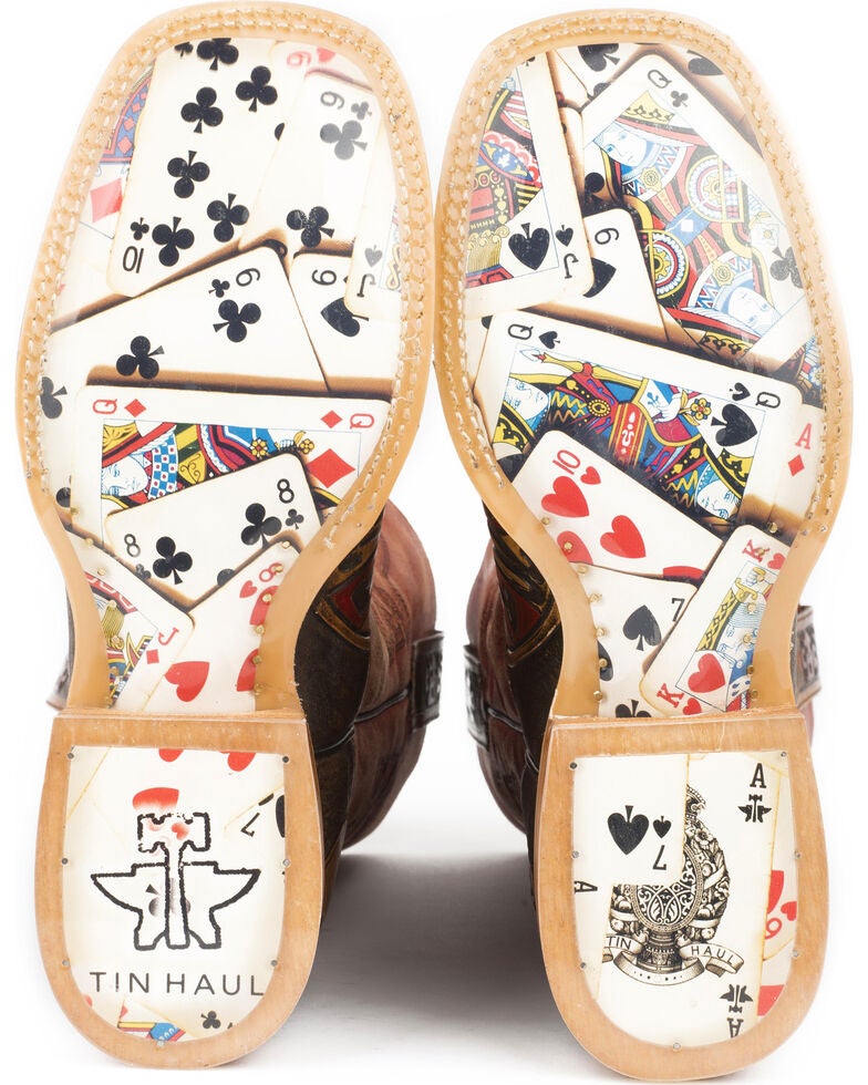 Tin Haul Men's The Gambler Card Shuffle Sole Cowboy Boots Square Toe
