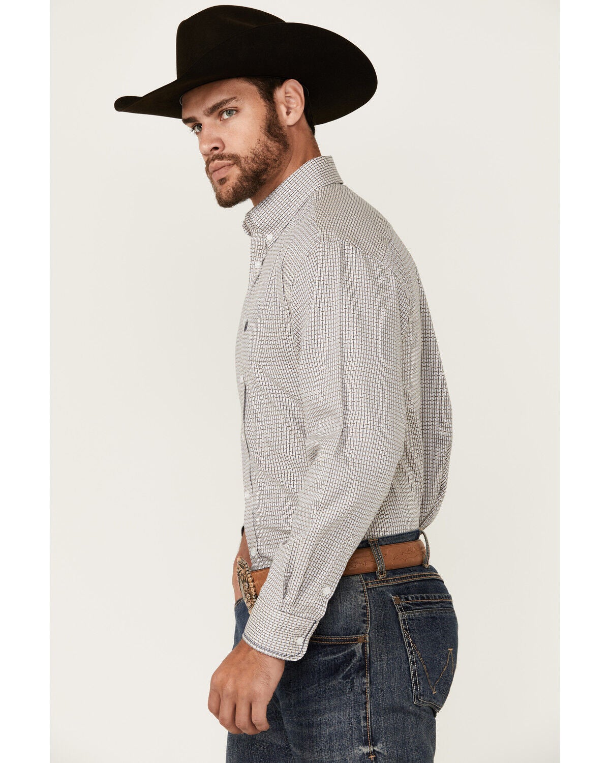 Image #2 - Rough Stock by Panhandle Men's Dobby Print Long Sleeve Button-Down Western Shirt, White, hi-res