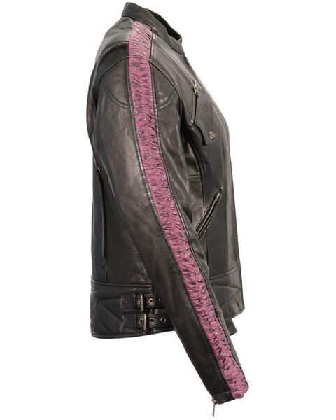 Image #2 - Milwaukee Leather Women's Crinkle Arm Lightweight Racer Leather Jacket, Black/purple, hi-res