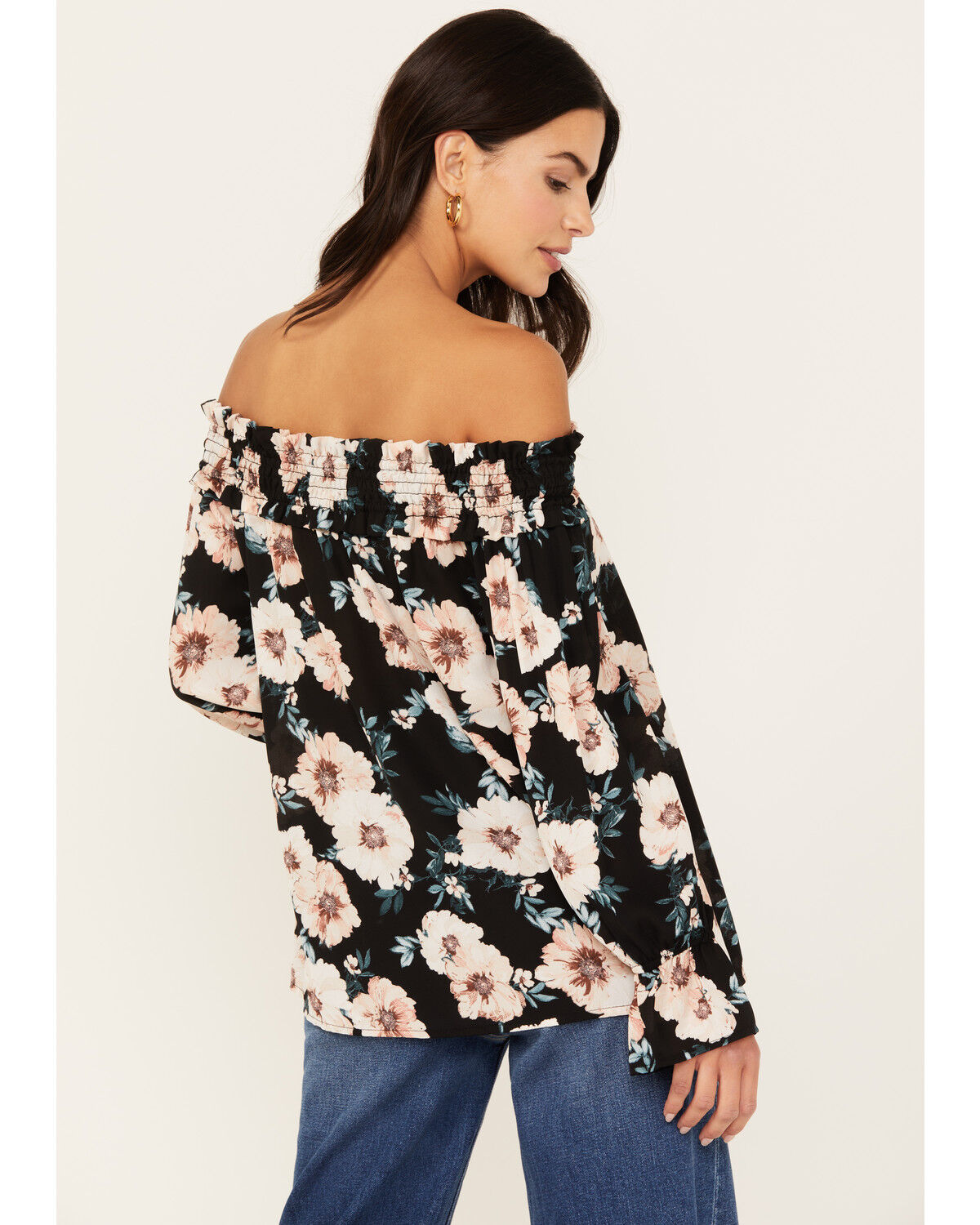 Image #4 - Wild Moss Women's Long Sleeve Off The Shoulder Floral Top, Black, hi-res