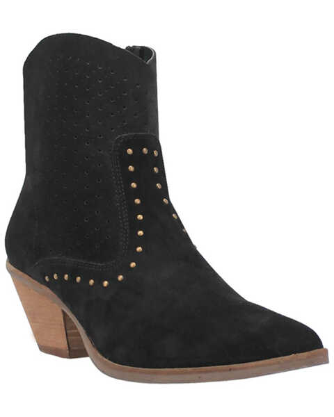 Image #1 - Dingo Women's Miss Priss Studded Suede Booties - Pointed Toe, Black, hi-res
