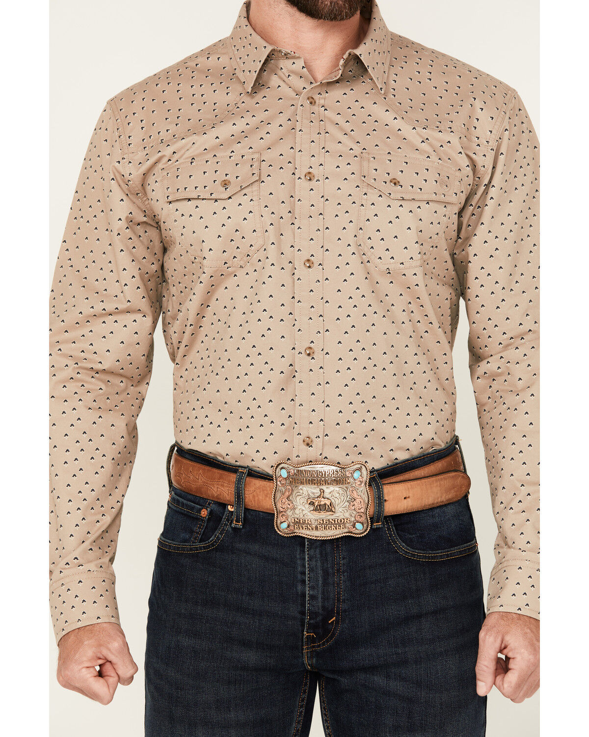 Image #3 - Blue Ranchwear Men's Harrison Geo Print Long Sleeve Snap Western Shirt, Wheat, hi-res
