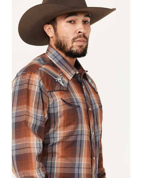 Image #2 - Roper Men's Plaid Print Embroidered Long Sleeve Pearl Snap Western Shirt, Rust Copper, hi-res