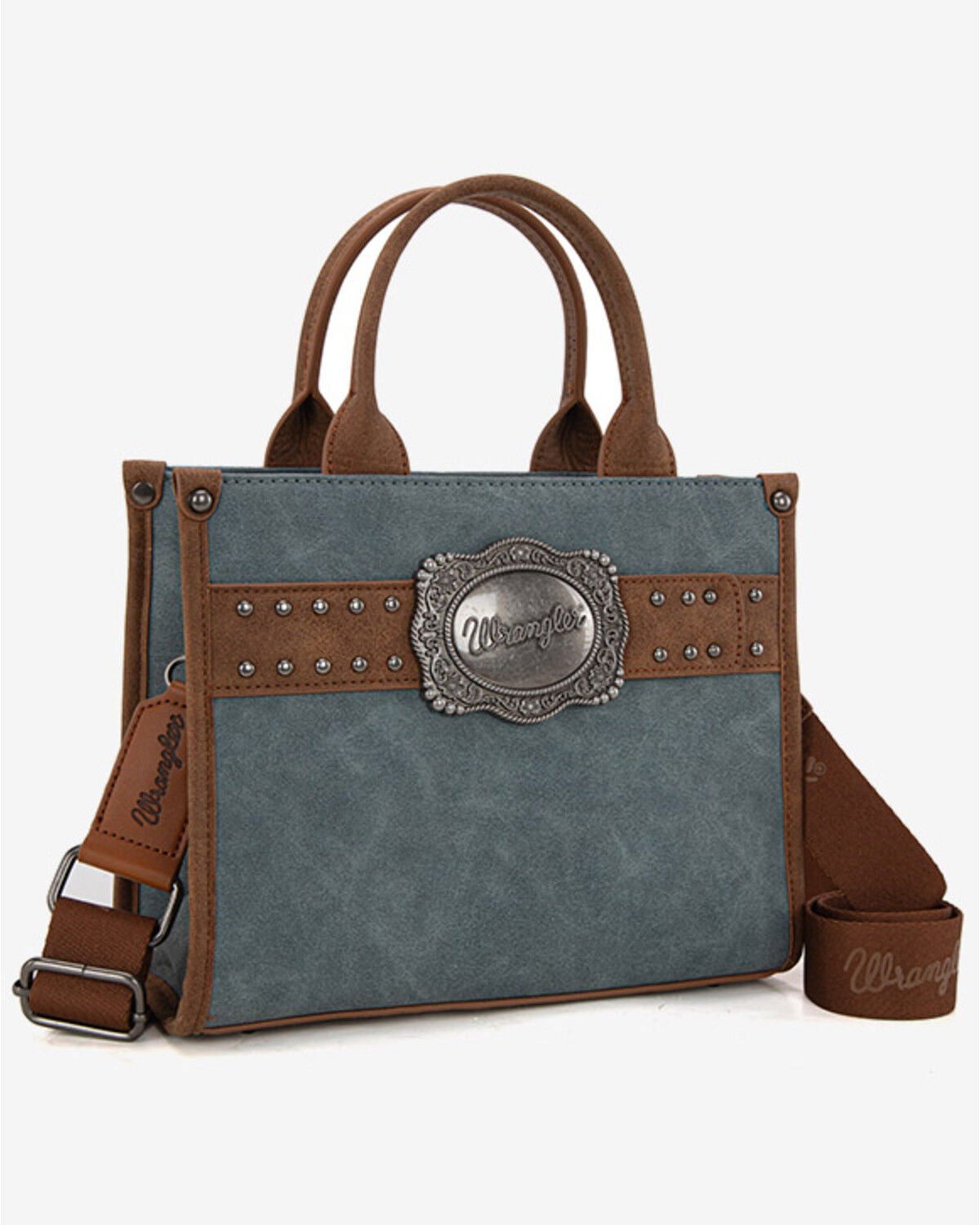 Image #2 - Wrangler Women's Buckle Crossbody Carry Large Tote, Dark Wash, hi-res