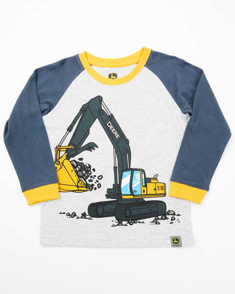 Image #1 - John Deere Toddler Boys' Construction Coming / Going Long Sleeve Graphic T-Shirt , Ash, hi-res