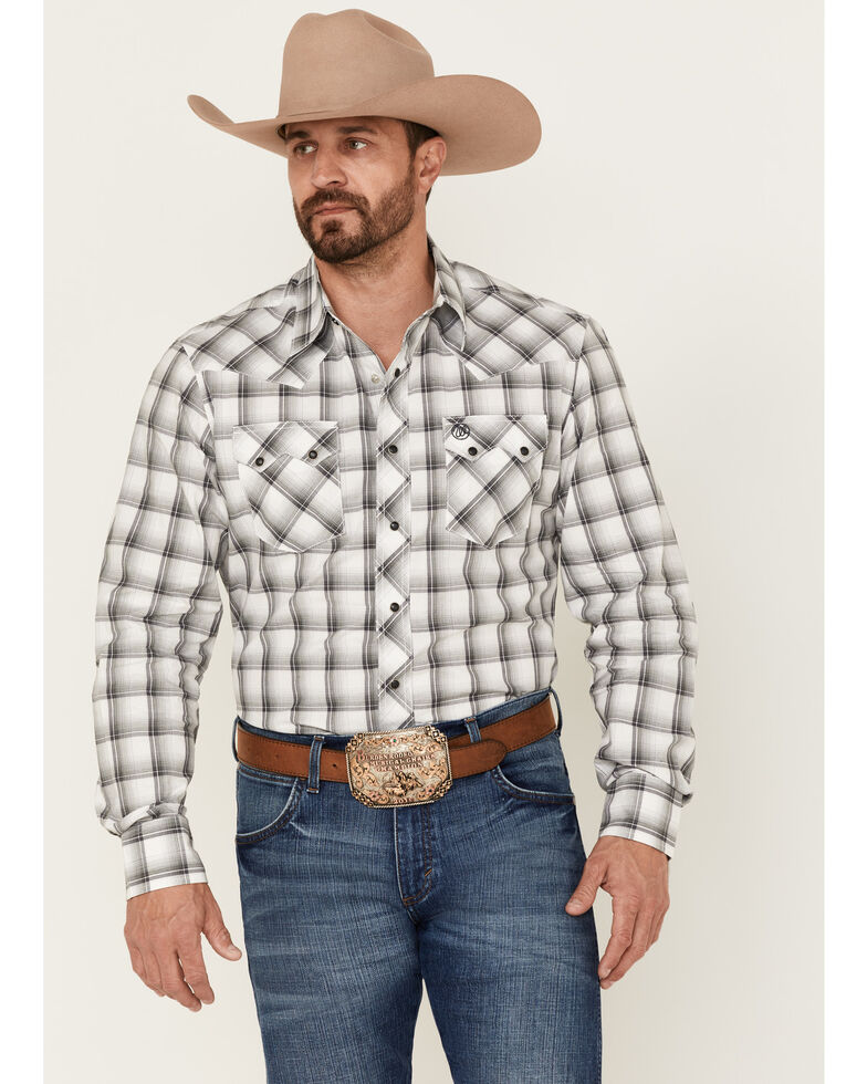 Wrangler Retro Men's Plaid Long Sleeve Snap Western Shirt - Tall , Grey, hi-res