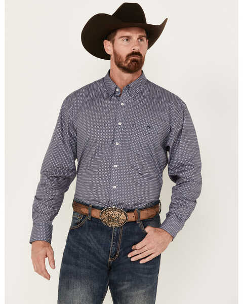 Image #1 - Resistol Men's Owen Geo Print Long Sleeve Button-Down Western Shirt, Blue, hi-res