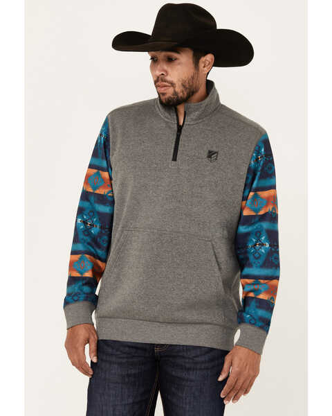 Image #1 - RANK 45® Men's Morocco Color Block 1/4 Zip Pullover , Charcoal, hi-res
