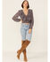 Image #4 - Lush Women's Floral Cinch Front Top, Blue, hi-res