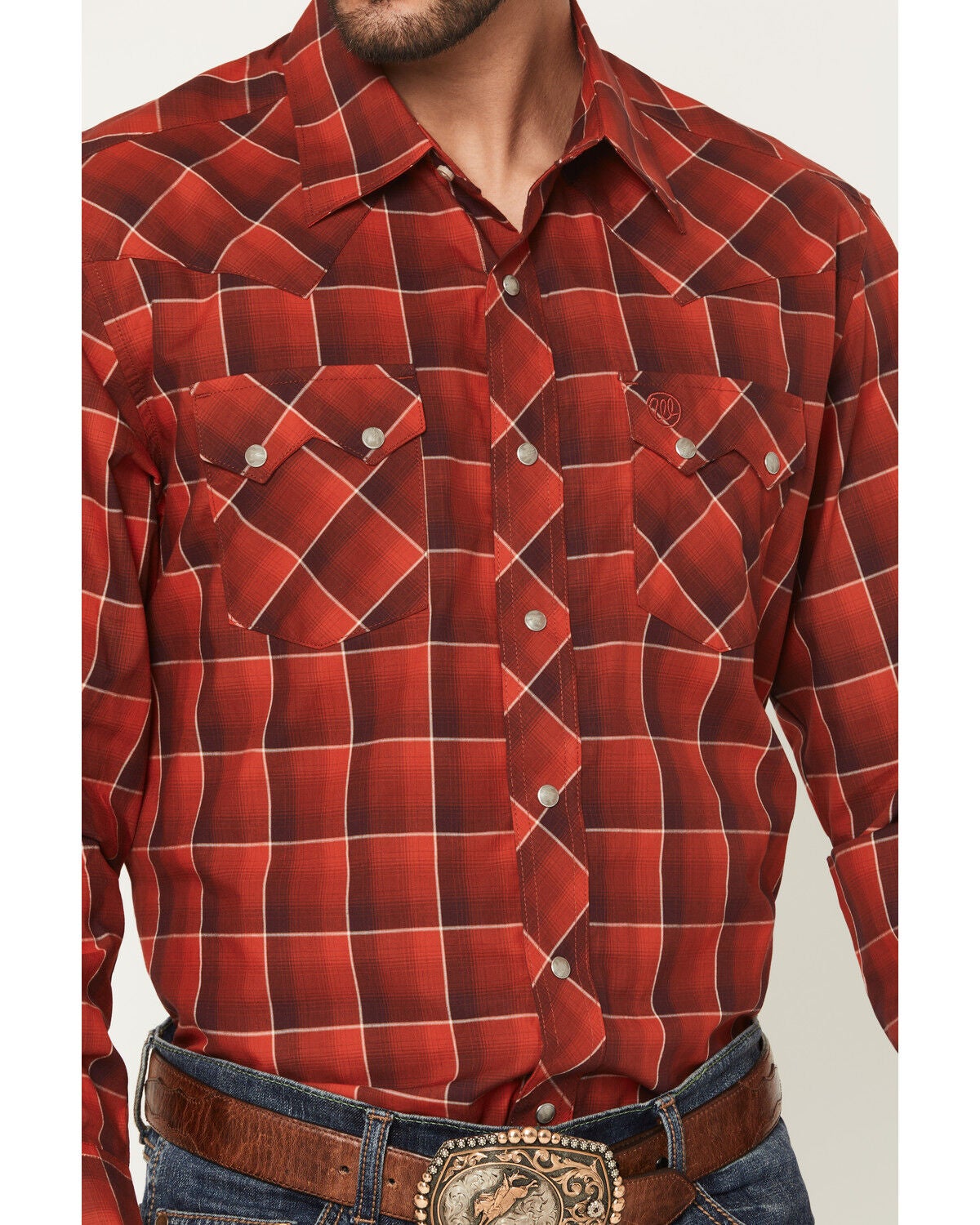 Image #3 - Wrangler Retro Men's Plaid Print Long Sleeve Snap Western Shirt, Red, hi-res