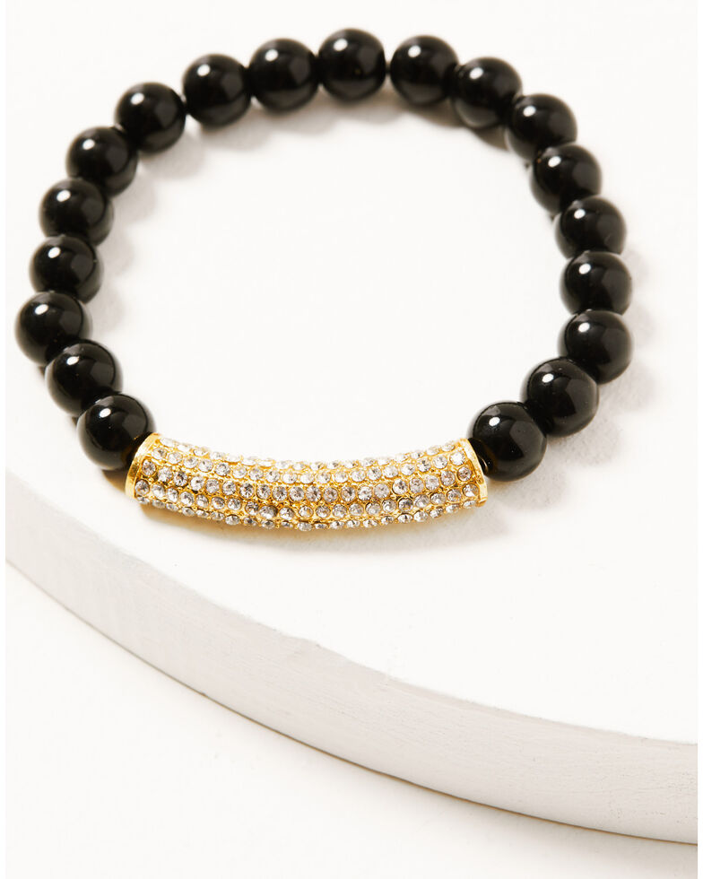 Keep it Gypsy Women's 5-piece Gold & Onyx Beaded Leather Bracelet Set, Black, hi-res