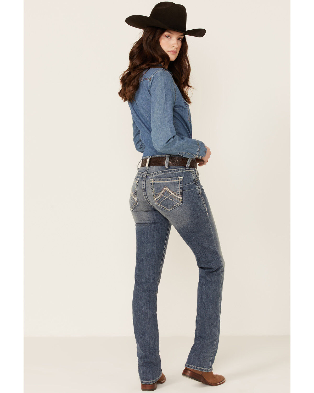 Image #1 - Ariat Women's Mid Rise Icon Stackable Straight Stretch Denim Riding Jeans, Indigo, hi-res
