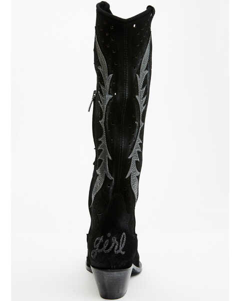 Image #5 - Italian Cowboy Women's Perforated Tall Western Boots - Snip Toe , Black, hi-res