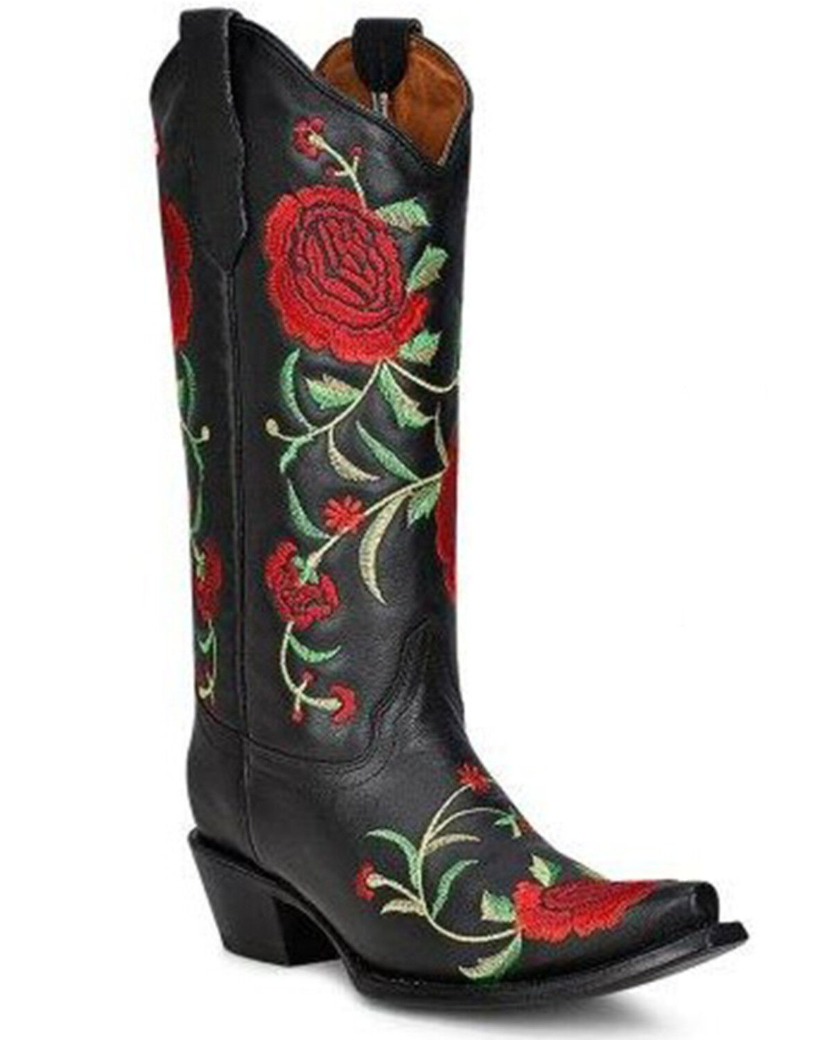 Image #1 - Circle G Women's Flowered Embroidery Western Tall Boots - Snip Toe, , hi-res