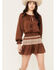 Image #1 - Shyanne Women's Satin Peasant Mini Dress, Dark Brown, hi-res
