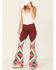 Ranch Dress'n Women's Dakota Southwestern Flare Leg Jeans, Burgundy, hi-res