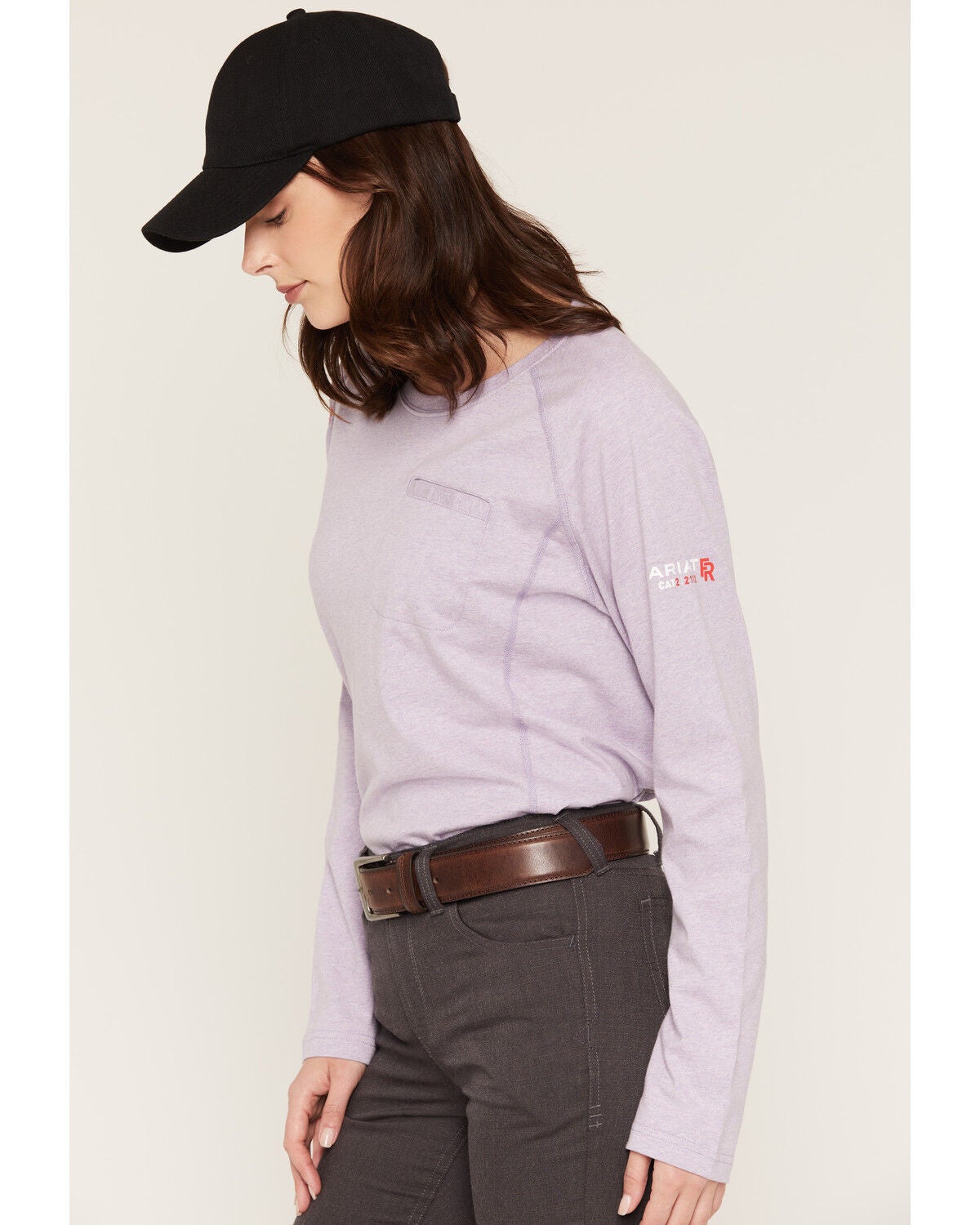 Image #2 - Ariat Women's FR Air Crew Long Sleeve Work Tee, Heather Purple, hi-res