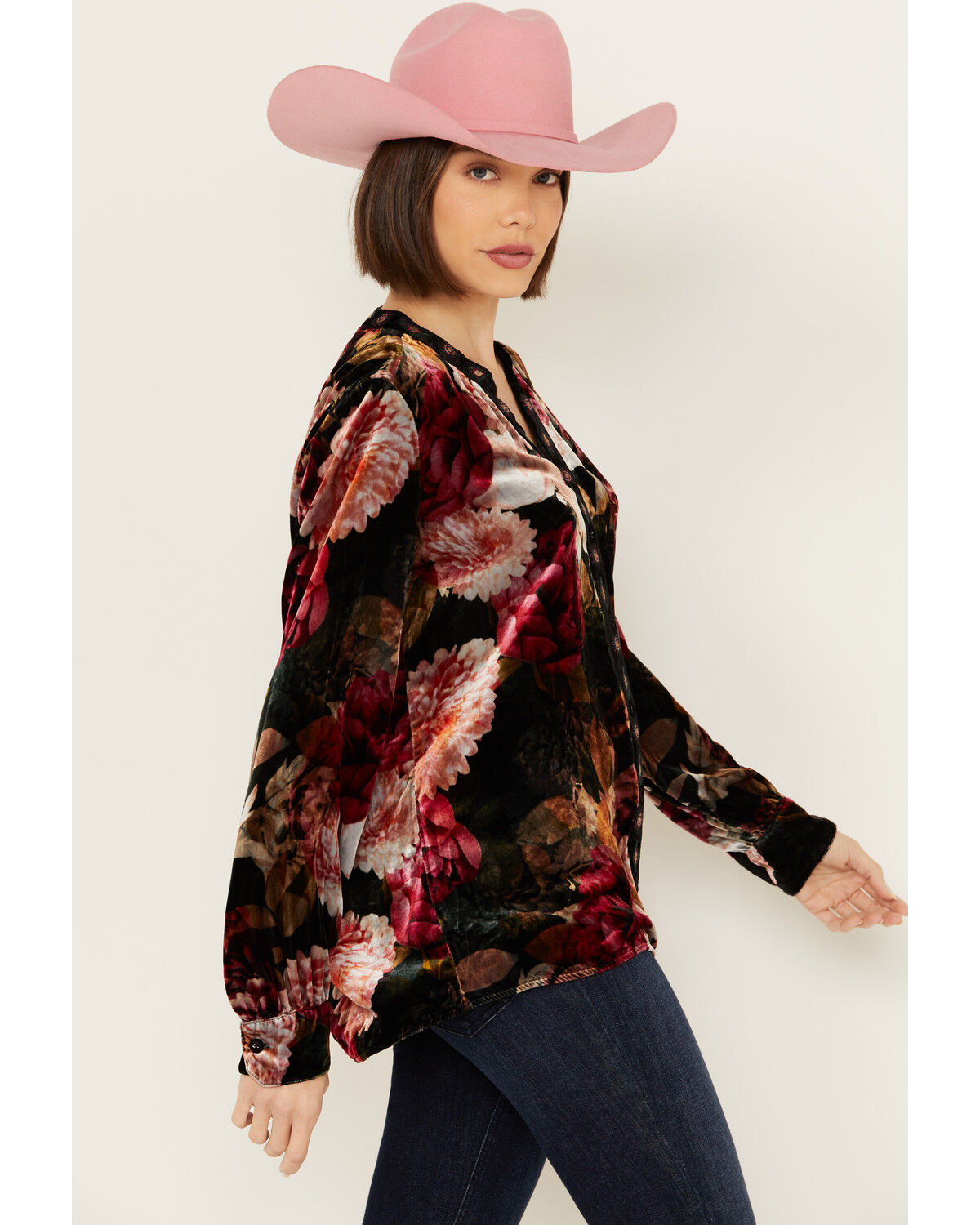 Image #2 - Johnny Was Women's Rose Floral Velvet Long Sleeve Shirt, Multi, hi-res