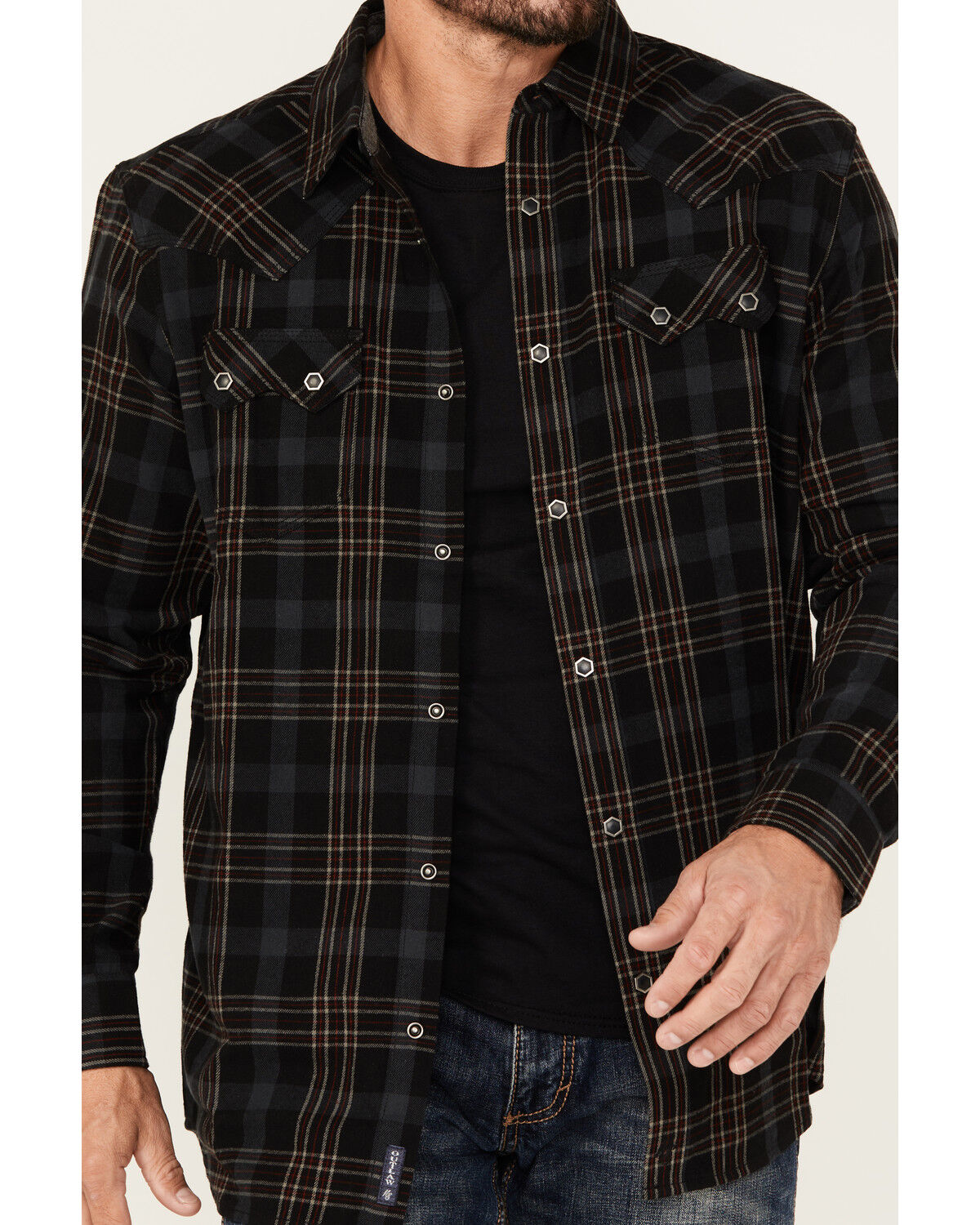 Image #3 - Moonshine Spirit Men's Giggin Plaid Print Long Sleeve Snap Western Shirt, Black, hi-res