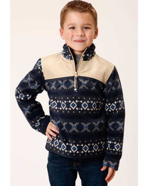 Image #1 - Stetson Boys' Poly Micro Fleece Pullover , Navy, hi-res