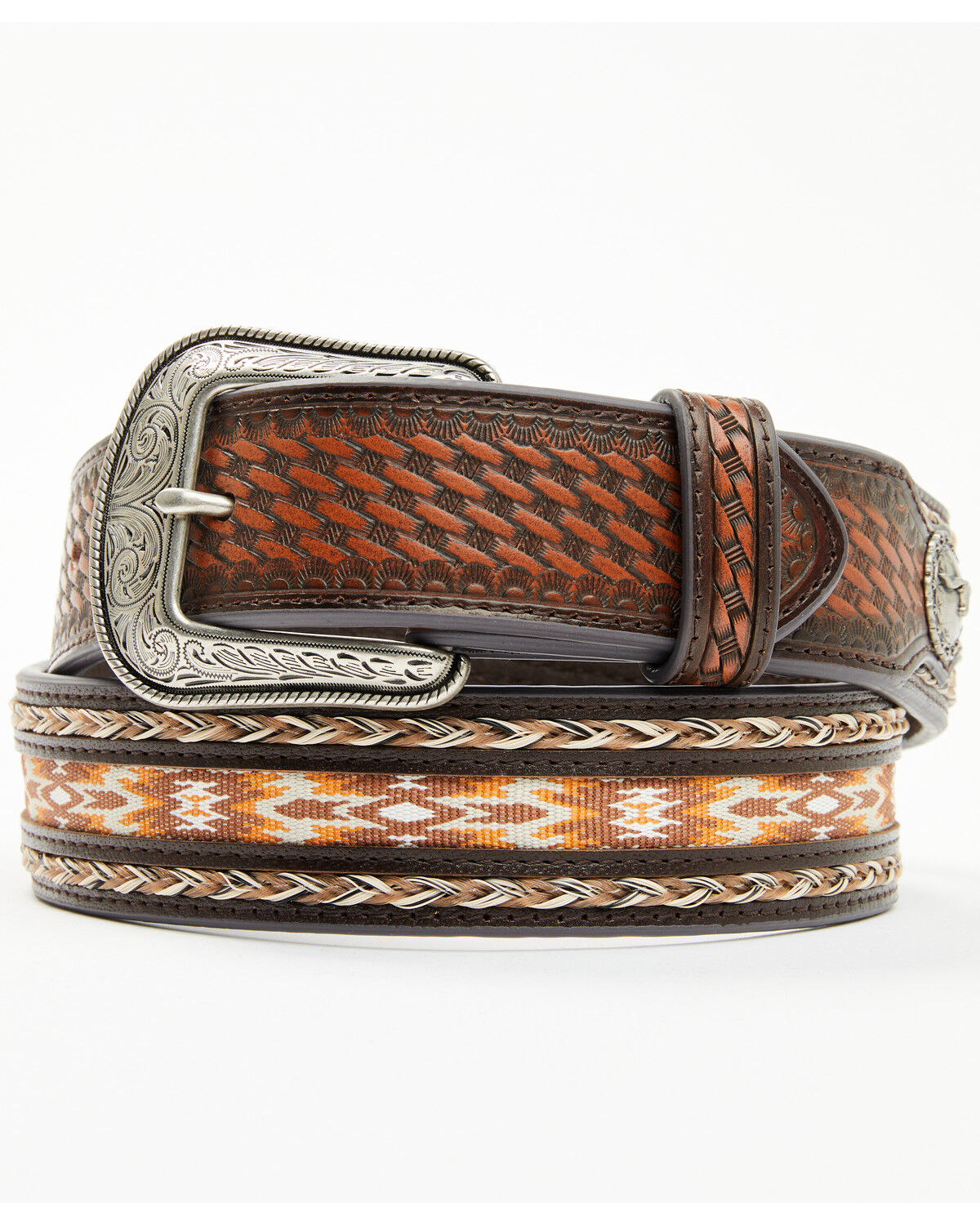 Image #1 - Cody James Men's Atwood Southwestern Inlay Belt, Dark Brown, hi-res