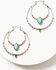 Prime Time Jewelry Women's Silver & Turquoise Double Hoop Beaded Earrings, Silver, hi-res