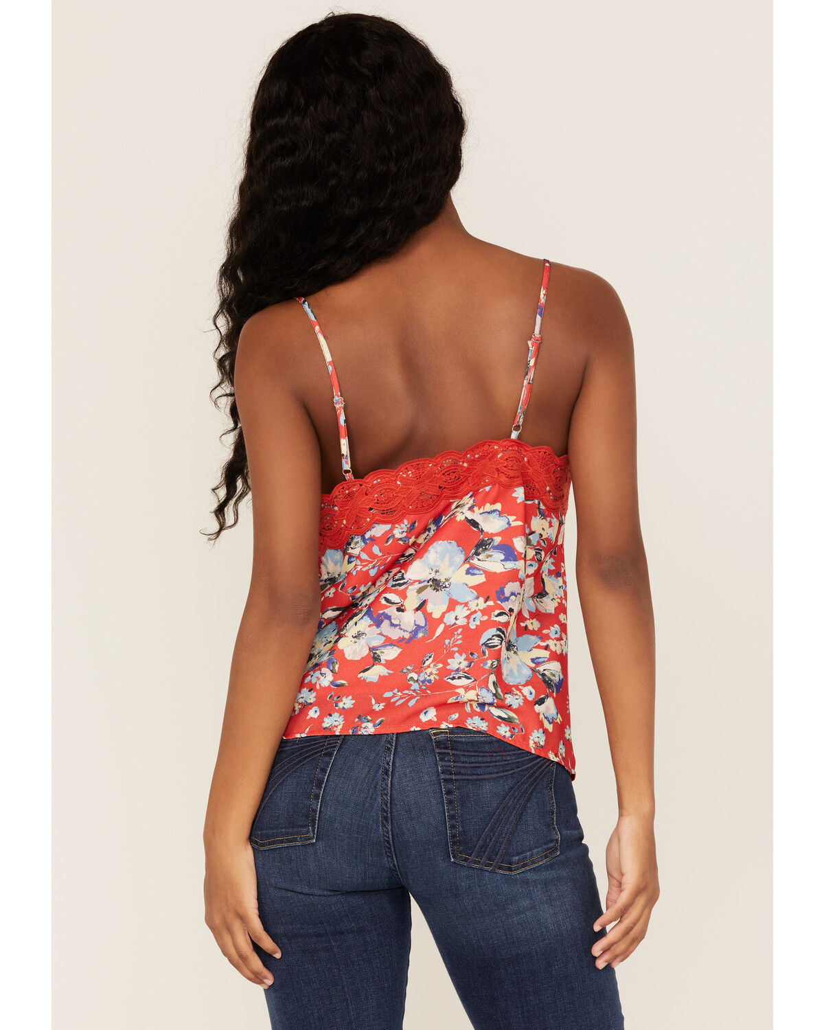 Image #4 - Miss Me Women's Floral Lace Cami, Red, hi-res