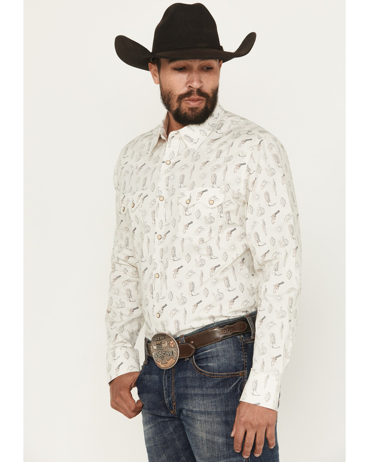 Image #2 - Rock & Roll Denim Men's Conversation Print Long Sleeve Snap Stretch Western Shirt, Natural, hi-res