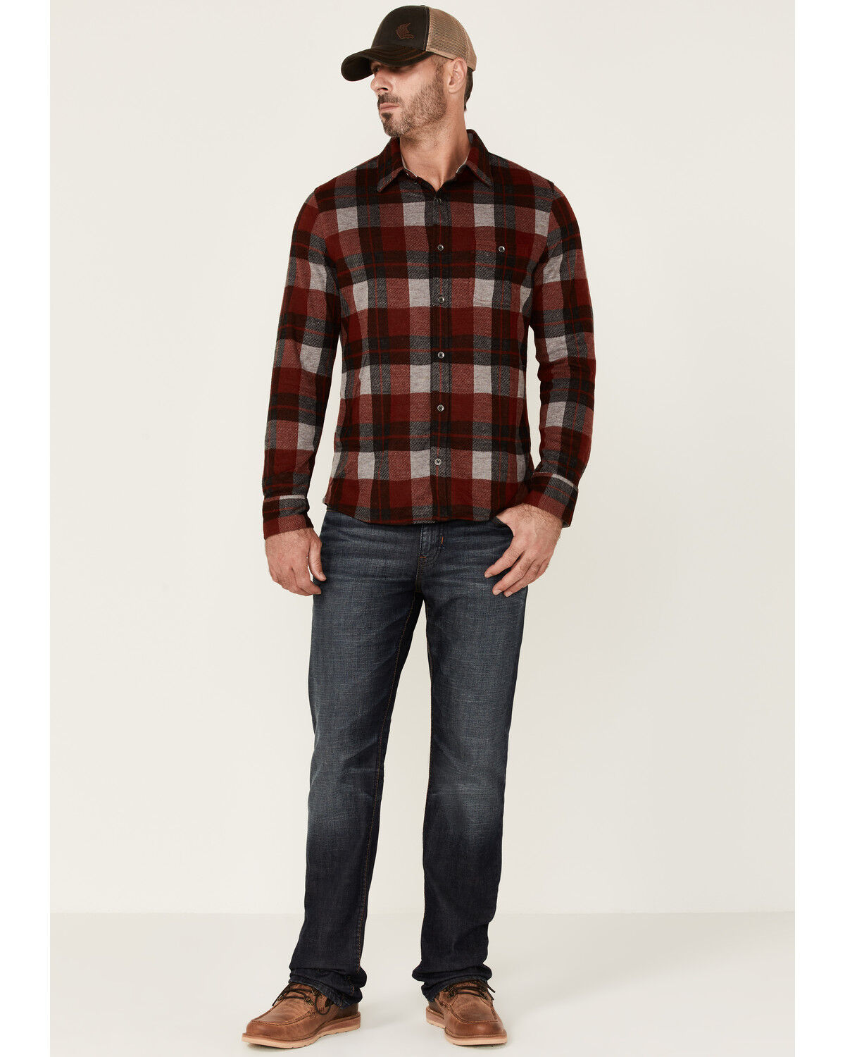 Image #2 - Flag & Anthem Men's Berks Plaid Textured Knit Long Sleeve Button-Down Western Shirt, Red, hi-res