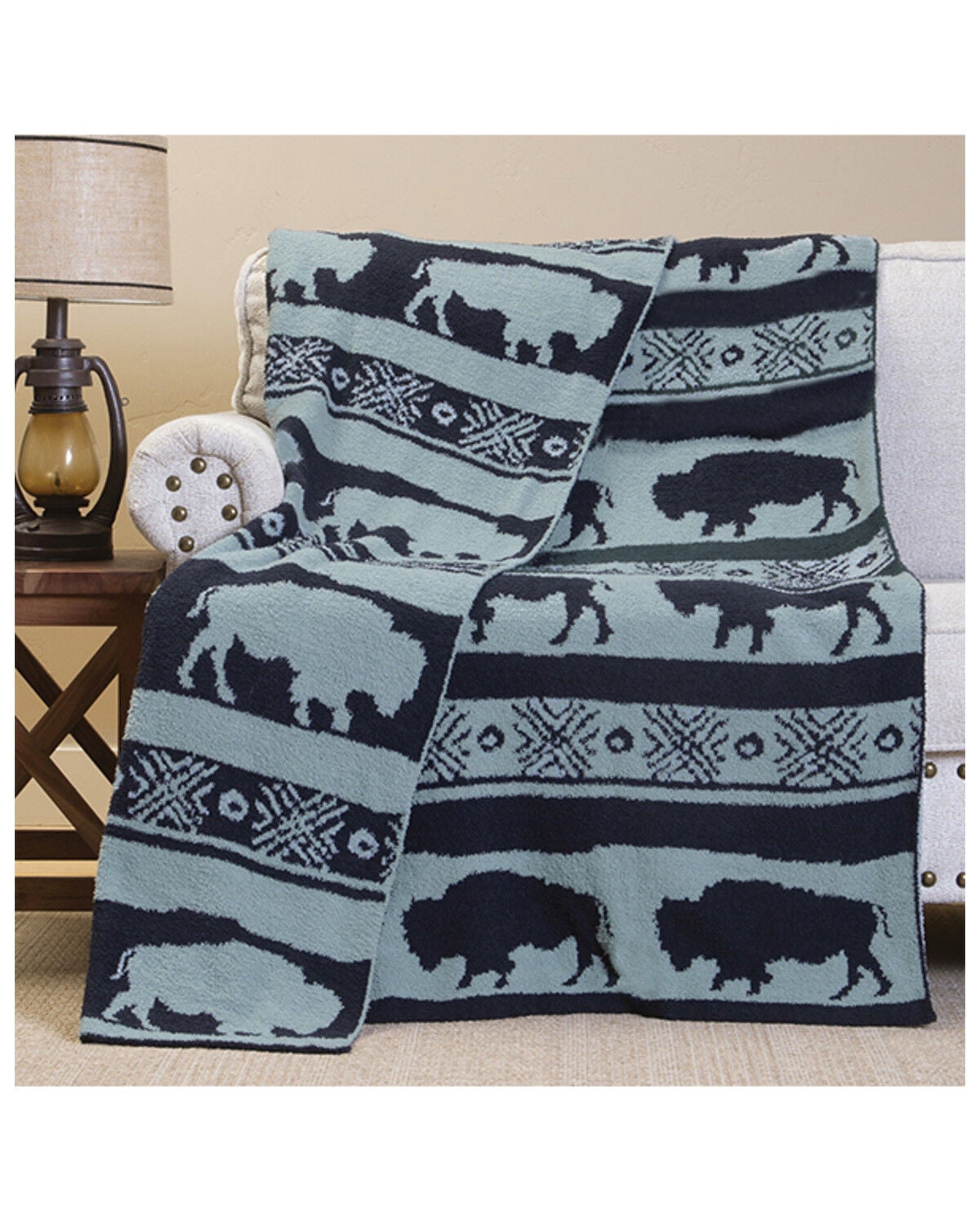 Image #1 - Carstens Home Buffalo Blues Stretchy Throw Blanket, Blue, hi-res