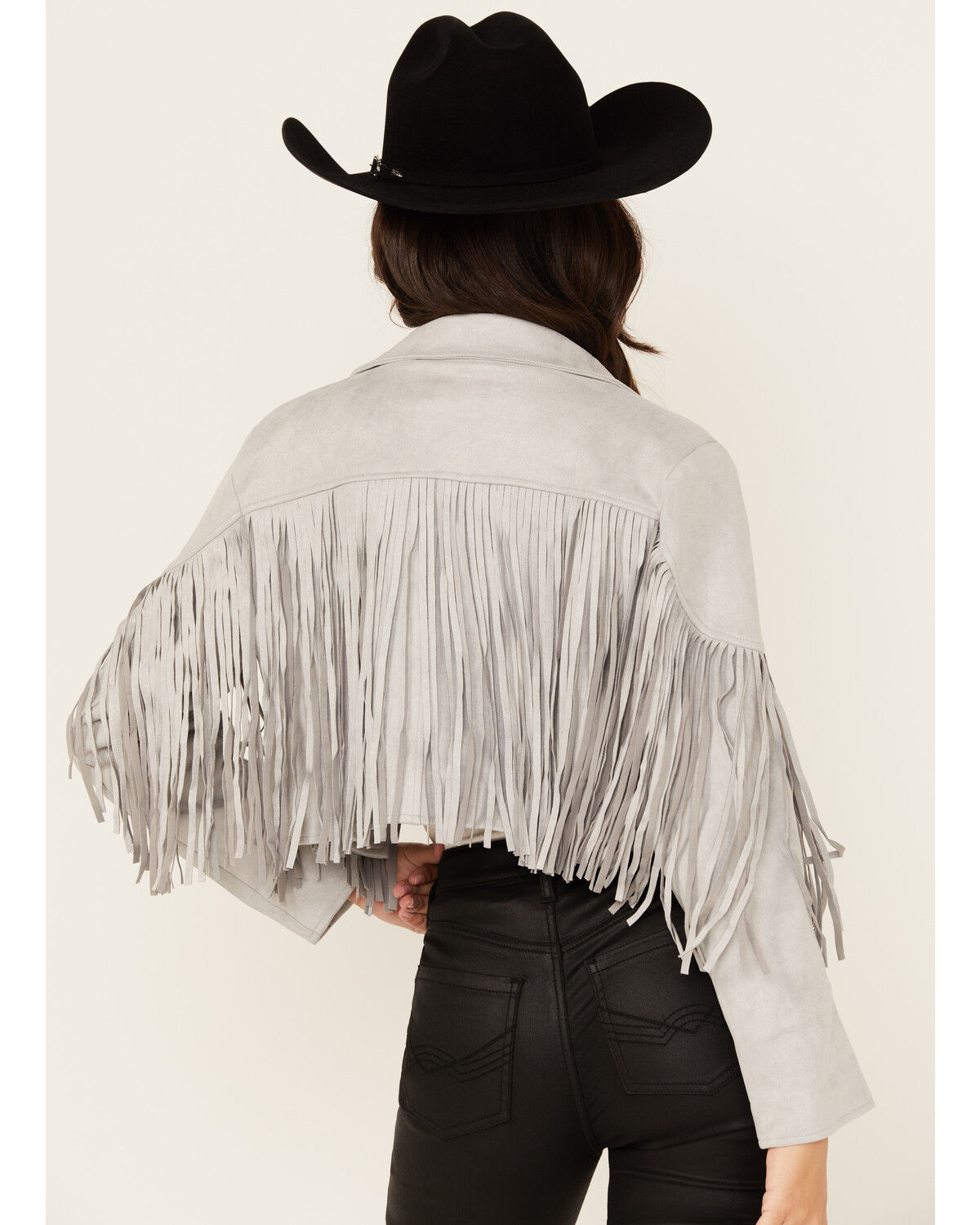 Image #4 - Saints & Hearts Women's Faux Suede Fringe Jacket, Grey, hi-res