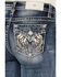 Image #2 - Miss Me Women's Dark Wash Mid Rise Downward Wing Pocket Bootcut Stretch Denim Jeans, Dark Wash, hi-res