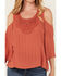 Image #3 - Shyanne Women's Solid Crochet Trim Cold Shoulder Shirt, Dark Pink, hi-res