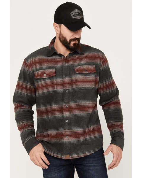 Image #1 - Dakota Grizzly Men's Bowie Button Down Long Sleeve Striped Western Fleece Shirt, Red, hi-res