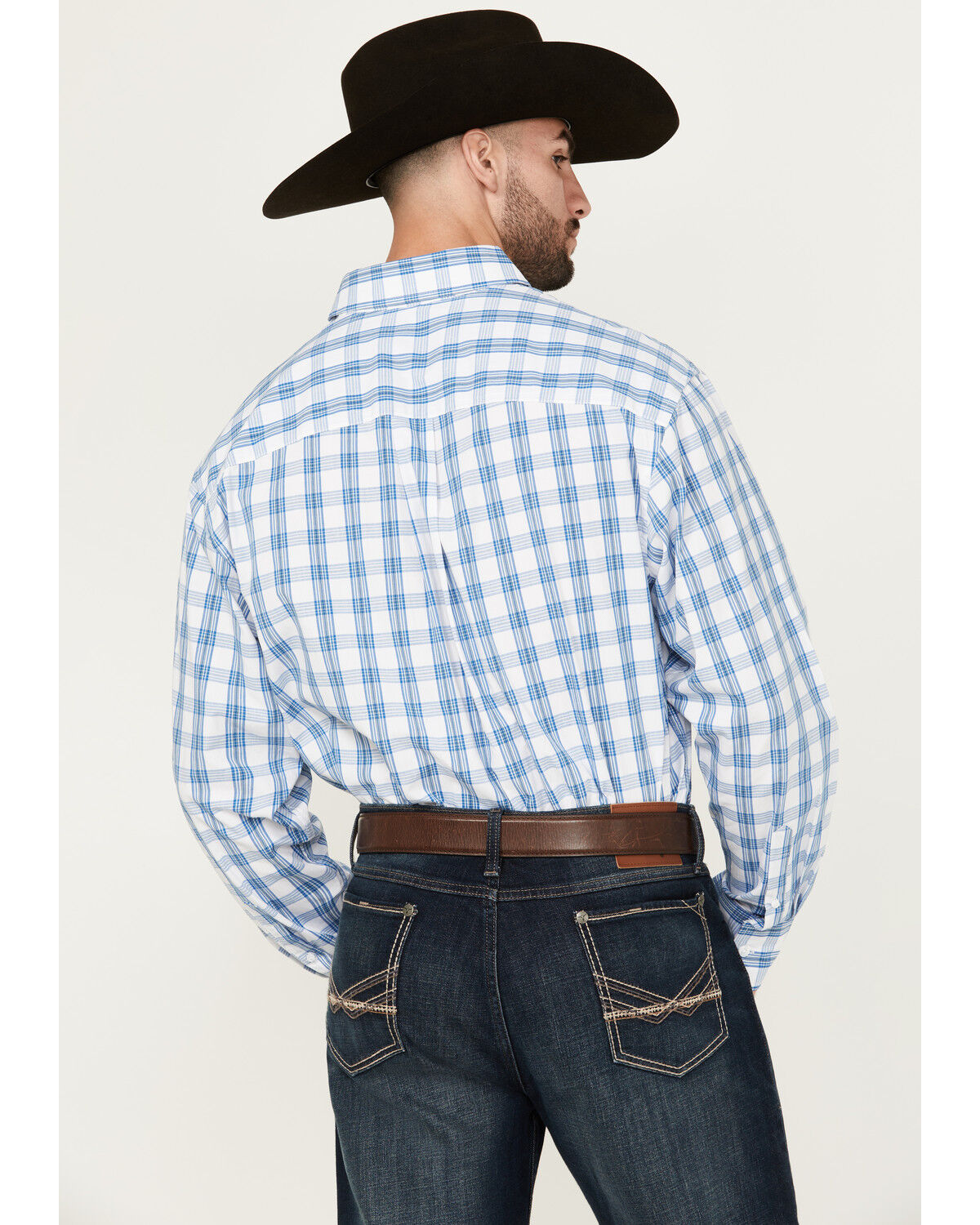 Image #4 - George Strait By Wrangler Men's Plaid Print Long Sleeve Button-Down Stretch Western Shirt, White, hi-res