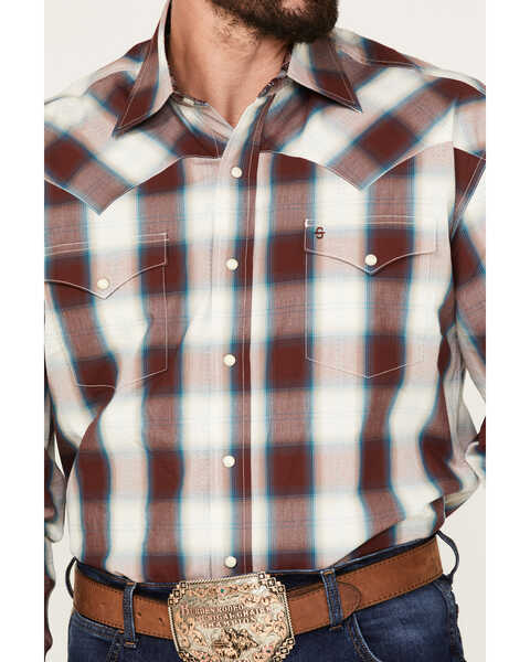 Image #3 - Stetson Men's Fancy Dobby Plaid Print Long Sleeve Snap Western Shirt, Wine, hi-res