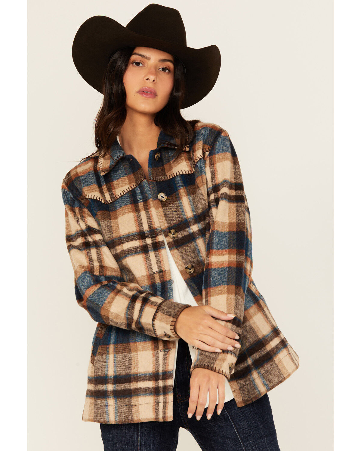 Image #1 - Idyllwind Women's Dowlan Plaid Print Shacket, Indigo, hi-res