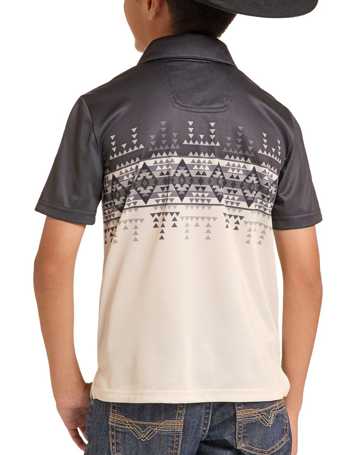 Image #2 - Rock & Roll Denim Boys' Dale Brisby Border Print Short Sleeve Polo, Grey, hi-res