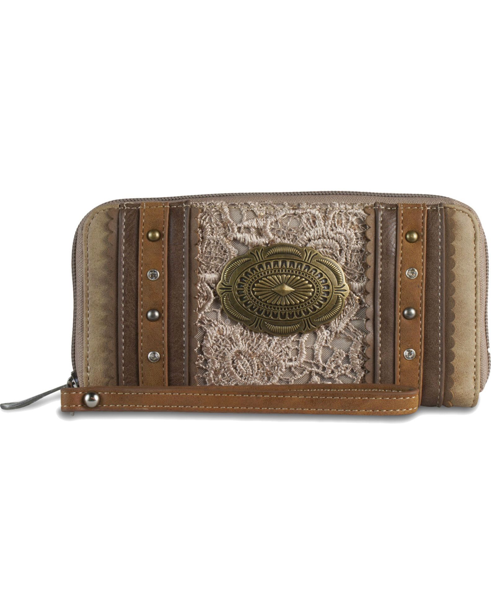 Image #1 - Justin Women's Lace Concho Zip Closure Wallet, Tan, hi-res
