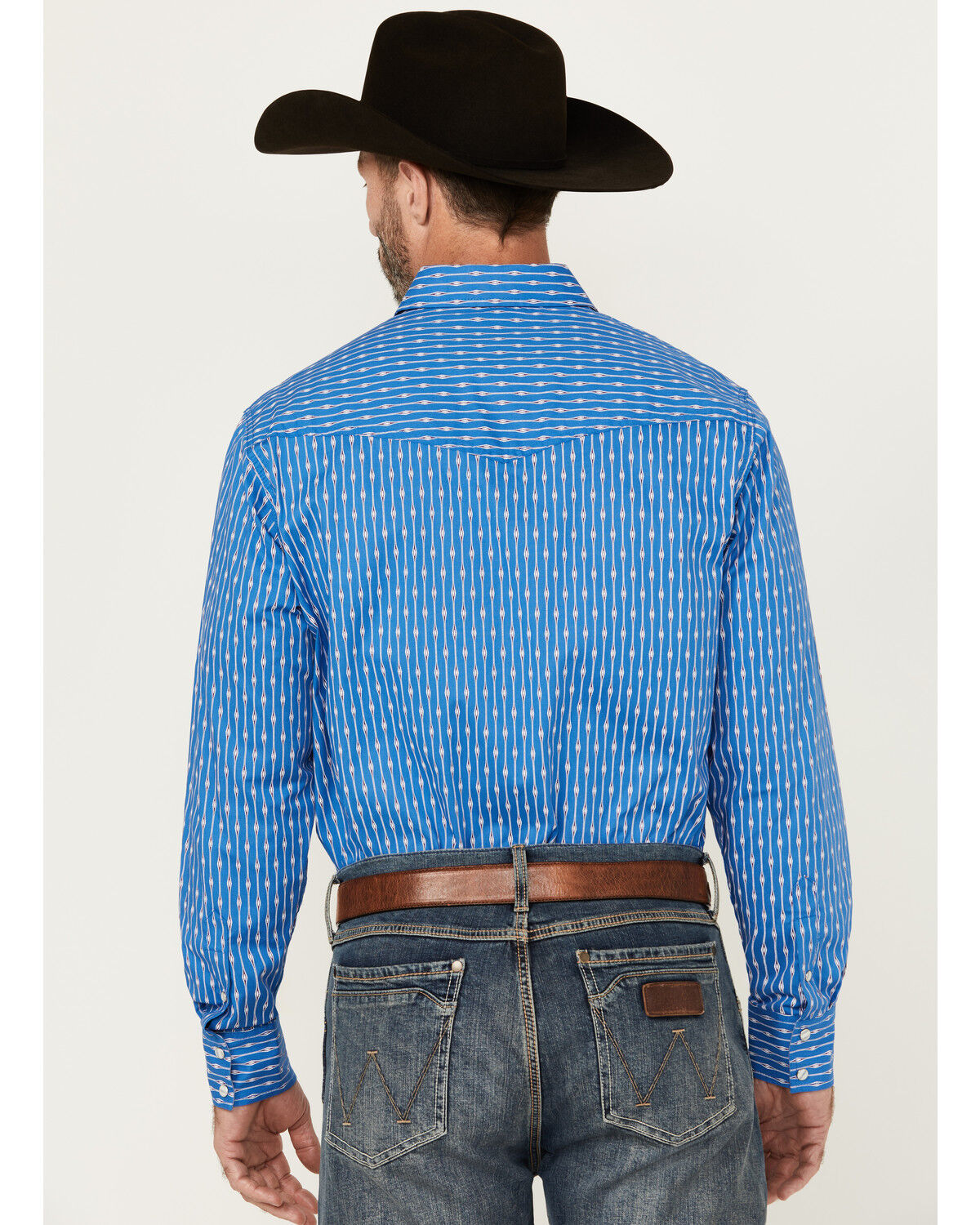 Image #4 - Wrangler 20X Men's Geo Print Long Sleeve Snap Stretch Western Shirt, Blue, hi-res