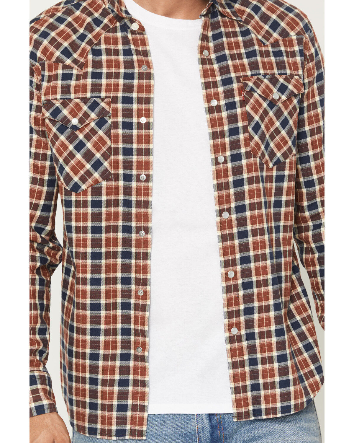 Image #3 - Levi's Men's Jesper Plaid Print Long Sleeve Snap Long Sleeve Flannel Shirt, Rust Copper, hi-res