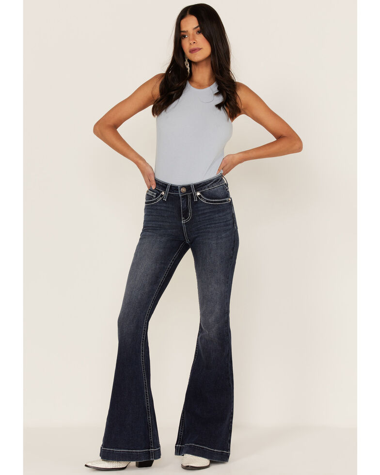 Shyanne Women's Dark Wash Mid-Rise Embroidered Bootcut Jeans, Dark Wash, hi-res