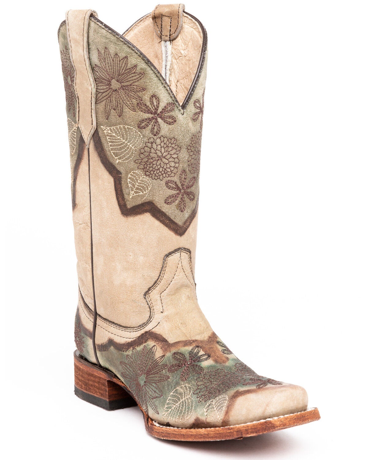 Image #1 - Circle G Women's Sand Brown Floral Embroidered Western Boots - Square Toe, , hi-res