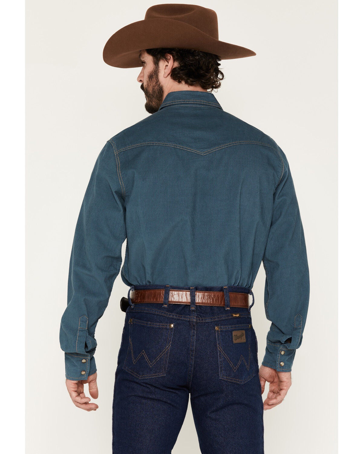Image #4 - Wrangler Retro Men's Corduroy Solid Long Sleeve Snap Western Shirt, Indigo, hi-res